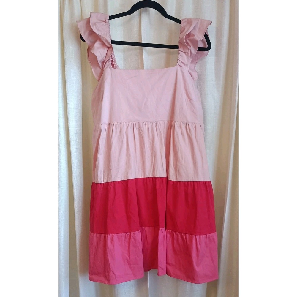 LC Lauren Conrad Pink Tiered Strapless Dress with Ruffled Straps